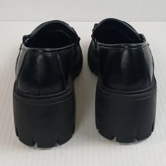 Madden Girl Hoxtonn Black Lug Chunky Heel Loafers