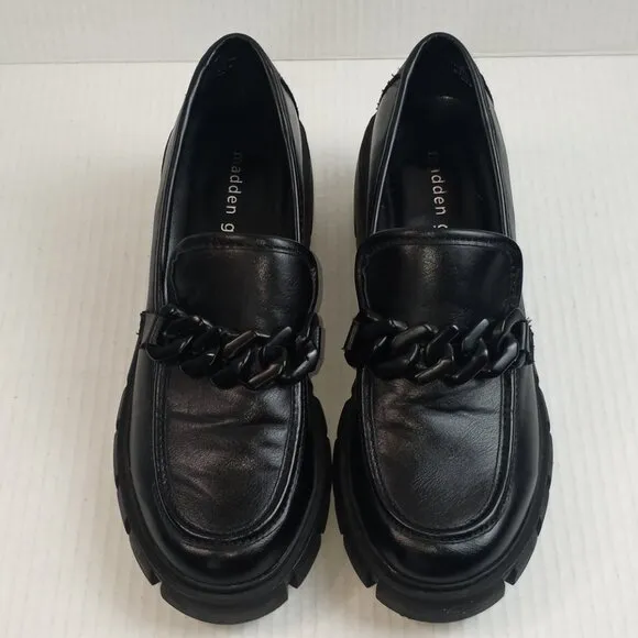 Madden Girl Hoxtonn Black Lug Chunky Heel Loafers