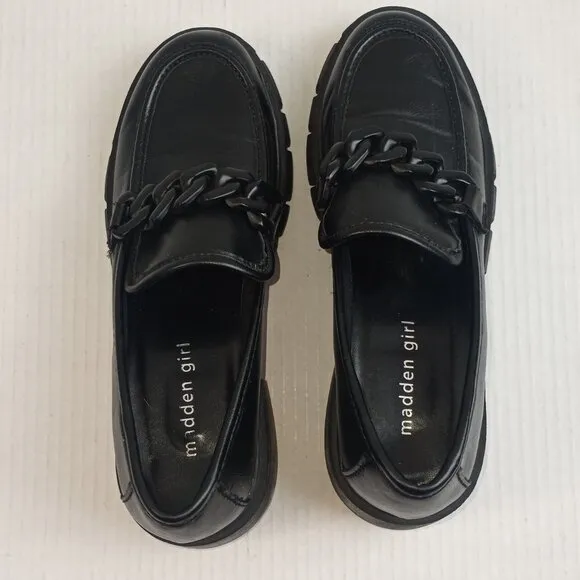 Madden Girl Hoxtonn Black Lug Chunky Heel Loafers