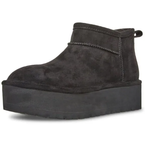 Madden Girl Women's Embracce Fleece Shearling Lined Ankle Boot Size 10 M BLACK