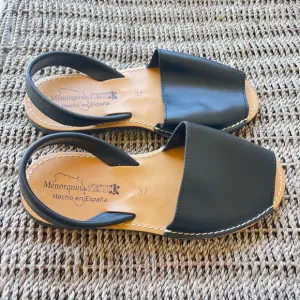 Made in Spain Menorquina d’ESTIU sandals leather sling back black tan sandals