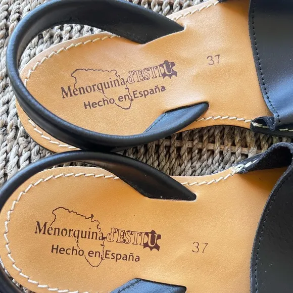 Made in Spain Menorquina d’ESTIU sandals leather sling back black tan sandals
