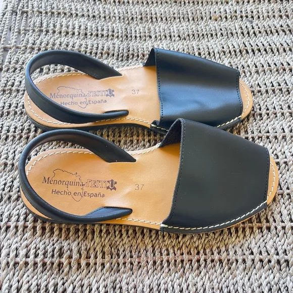 Made in Spain Menorquina d’ESTIU sandals leather sling back black tan sandals