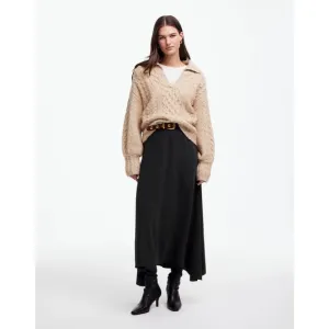 Madewell Asymmetric Midi Skirt Black 00 NWT Drapey Crepe High-Low Hem