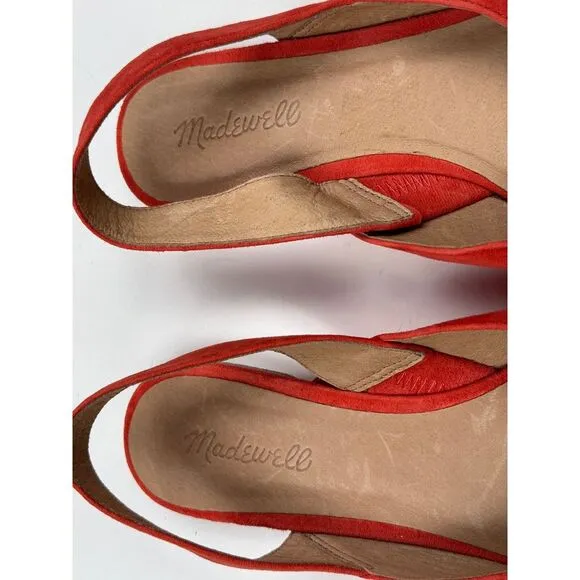 MADEWELL Ava Singback Flat Coastal Orange Suede Women 10 NWOB Leather‎ Sandals