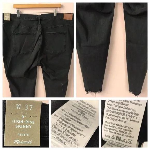 Madewell Black 9” High Rise Skinny Jeans Size 37 NWT