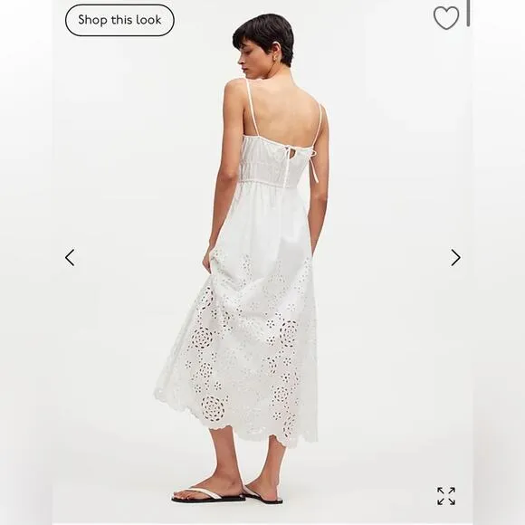 Madewell Embroidered Tank Midi Dress in Poplin White Size 12 NS131 New