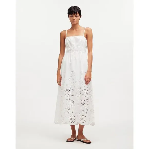 Madewell Embroidered Tank Midi Dress in Poplin Women's Size 2 in White New with