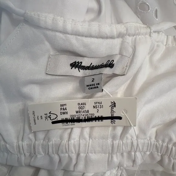 Madewell Embroidered Tank Midi Dress in Poplin Women's Size 2 in White New with