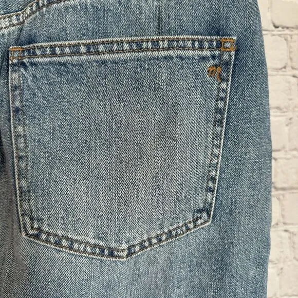 Madewell Rigid Denim Cutout Midi Jean Skirt Women 28 Front Slit Blue Raw Hem NWT