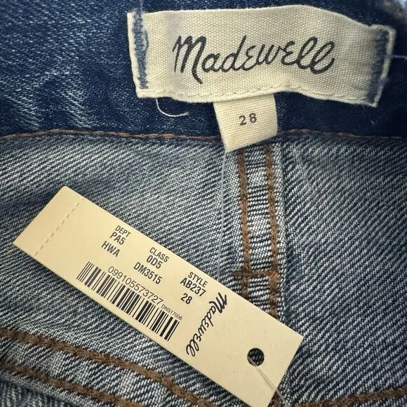 Madewell Rigid Denim Cutout Midi Jean Skirt Women 28 Front Slit Blue Raw Hem NWT