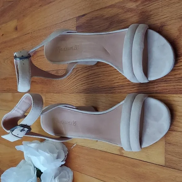 Madewell Rosalie Natural Tan Ankle Strap Cylindrical Heel Sandals Size 9.5