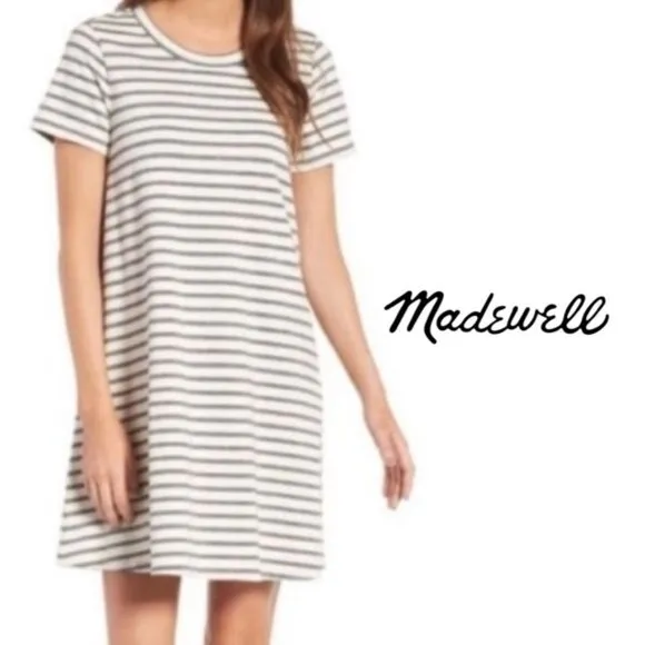 Madewell Striped Cotton T-Shirt Dress Ivory Navy - Size XXS