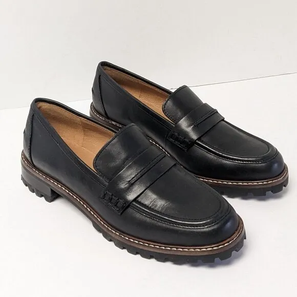 Madewell The Corinne Lugsole Loafers, Black Leather, Women's 7