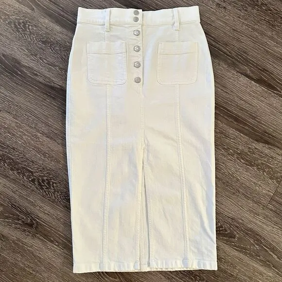 Madewell White High-Slit Jean Skirt