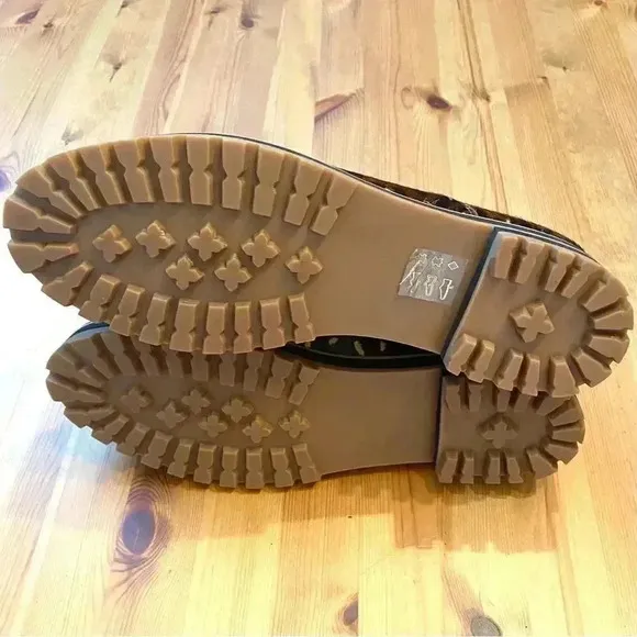 Madewell Wren Hiking Boots Desert Calf Hair Animal Print Lug Sole Lace Up