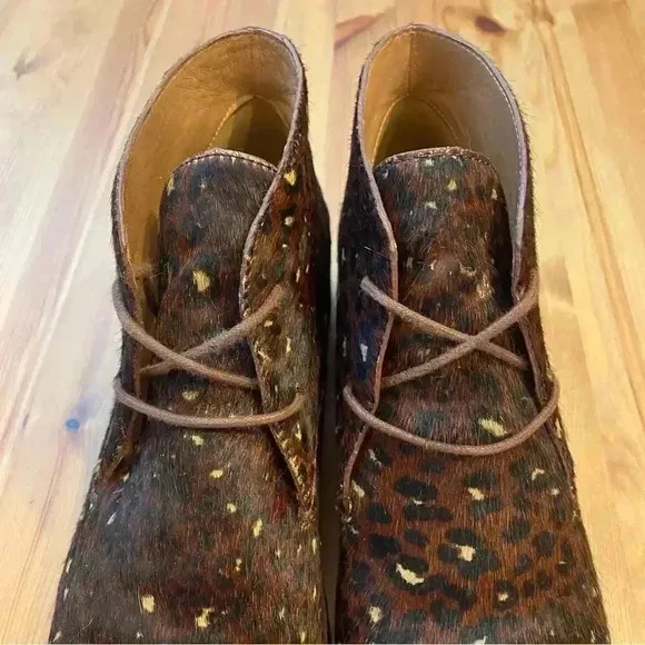 Madewell Wren Hiking Boots Desert Calf Hair Animal Print Lug Sole Lace Up