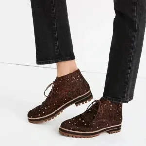 Madewell Wren Hiking Boots Desert Calf Hair Animal Print Lug Sole Lace Up
