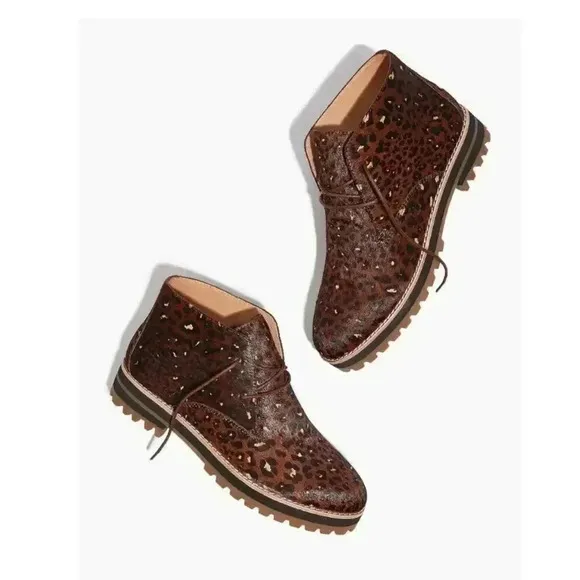 Madewell Wren Hiking Boots Desert Calf Hair Animal Print Lug Sole Lace Up