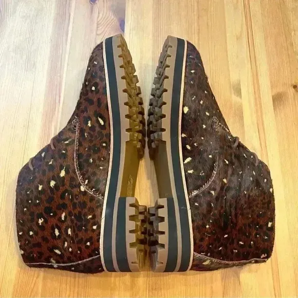 Madewell Wren Hiking Boots Desert Calf Hair Animal Print Lug Sole Lace Up