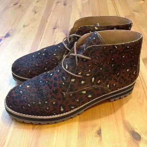 Madewell Wren Hiking Boots Desert Calf Hair Animal Print Lug Sole Lace Up