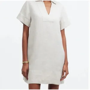 MADEWELL Linen Shirt Dress S NWT Natural Tan V-Neck NEW Shift Pockets NQ627