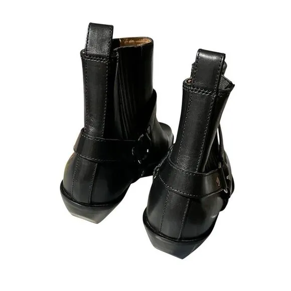 Madewell The Santiago Ankle Boots WMNS 8 Black Leather Square Toe Western Rodeo