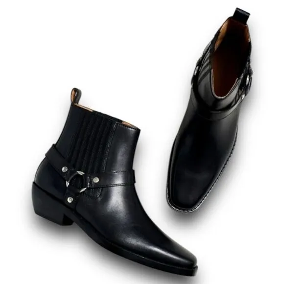 Madewell The Santiago Ankle Boots WMNS 8 Black Leather Square Toe Western Rodeo