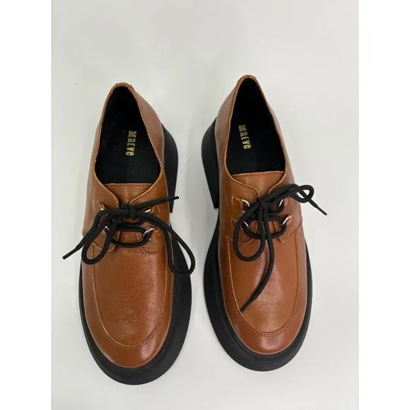 Maeve Flared Oxford Leather Loafers Lace Up Brown 39