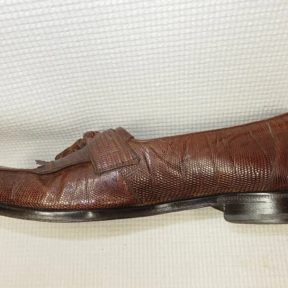 Magnanni 11539 Lizard Leather Tassel Loafers Cognac Brown Men's 8 Made In Spain