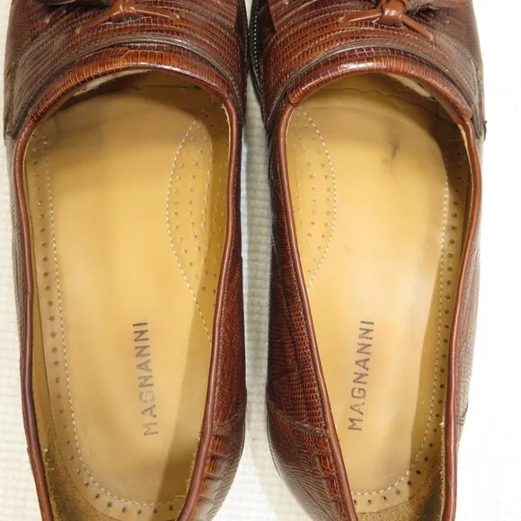 Magnanni 11539 Lizard Leather Tassel Loafers Cognac Brown Men's 8 Made In Spain
