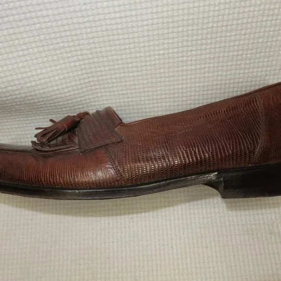Magnanni 11539 Lizard Leather Tassel Loafers Cognac Brown Men's 8 Made In Spain