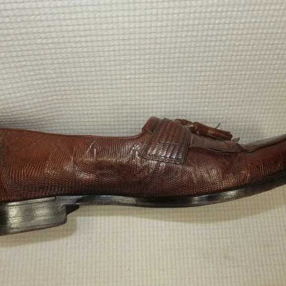 Magnanni 11539 Lizard Leather Tassel Loafers Cognac Brown Men's 8 Made In Spain