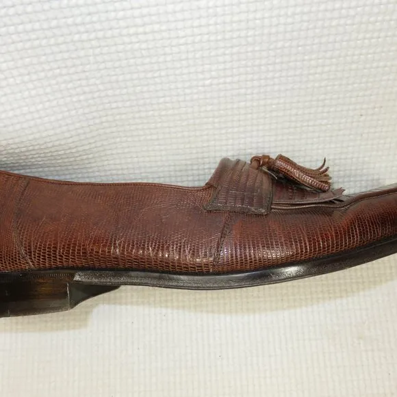 Magnanni 11539 Lizard Leather Tassel Loafers Cognac Brown Men's 8 Made In Spain