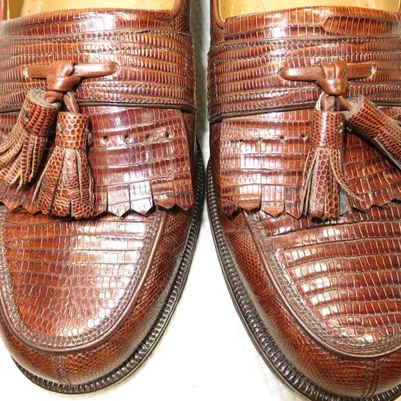 Magnanni 11539 Lizard Leather Tassel Loafers Cognac Brown Men's 8 Made In Spain
