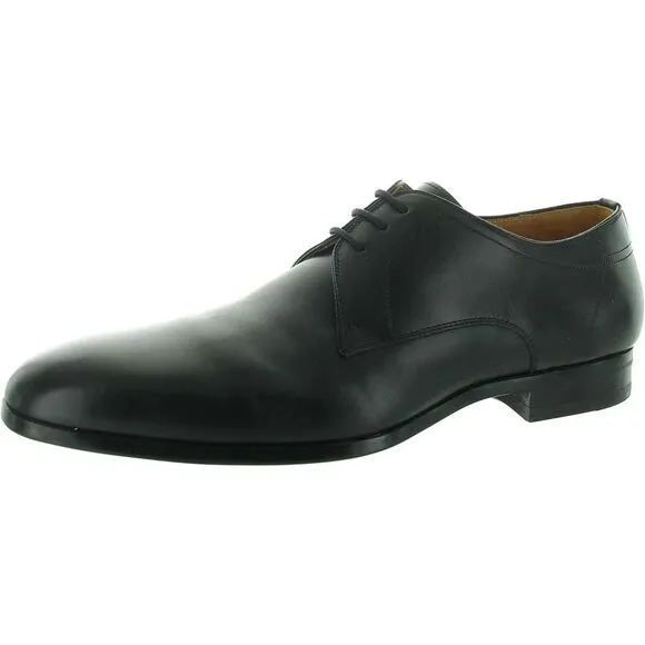 Magnanni Mens Black Lace-Up Faux Leather Loafers Used