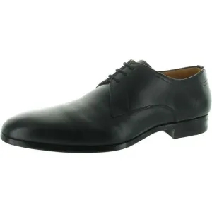 Magnanni Mens Black Lace-Up Faux Leather Loafers Used