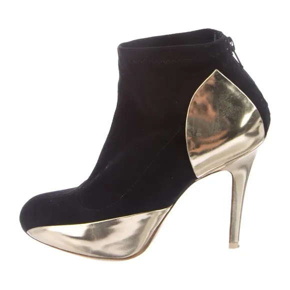 Maison Martin Margiela Black Suede Gold Leather Contrast Round Toe Ankle Boots