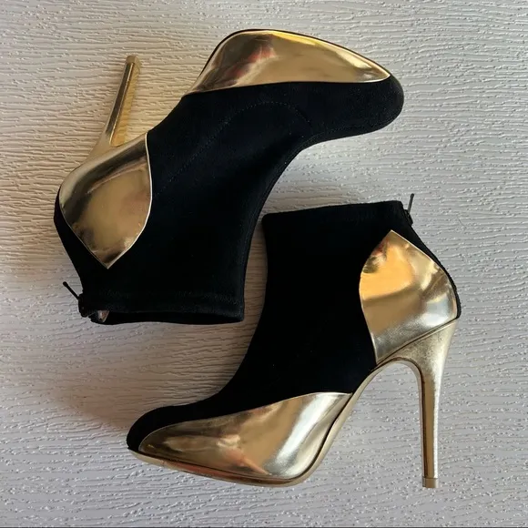 Maison Martin Margiela Black Suede Gold Leather Contrast Round Toe Ankle Boots