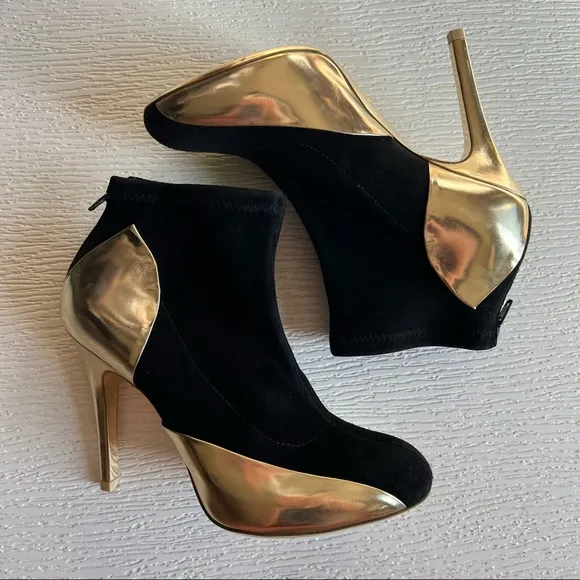 Maison Martin Margiela Black Suede Gold Leather Contrast Round Toe Ankle Boots