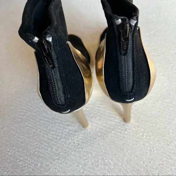 Maison Martin Margiela Black Suede Gold Leather Contrast Round Toe Ankle Boots
