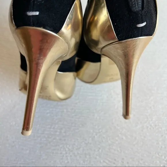 Maison Martin Margiela Black Suede Gold Leather Contrast Round Toe Ankle Boots