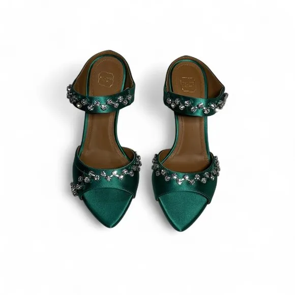 Malone Souliers Tala 90 Crystal Embellished Emerald Stiletto Size EU 37 *Flawed