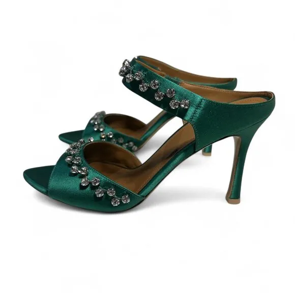 Malone Souliers Tala 90 Crystal Embellished Emerald Stiletto Size EU 37 *Flawed