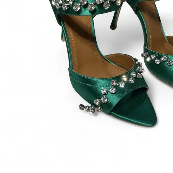 Malone Souliers Tala 90 Crystal Embellished Emerald Stiletto Size EU 37 *Flawed