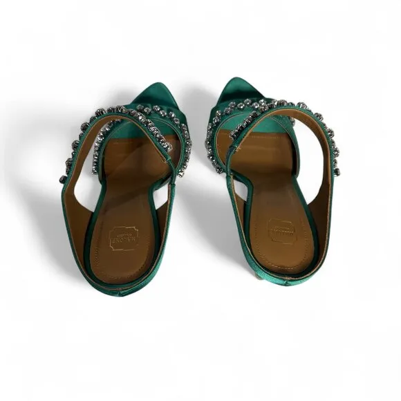 Malone Souliers Tala 90 Crystal Embellished Emerald Stiletto Size EU 37 *Flawed