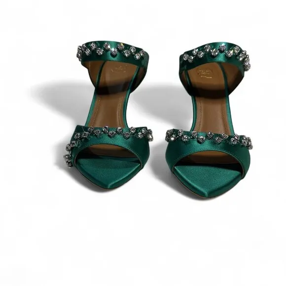 Malone Souliers Tala 90 Crystal Embellished Emerald Stiletto Size EU 37 *Flawed