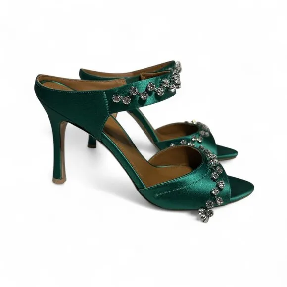Malone Souliers Tala 90 Crystal Embellished Emerald Stiletto Size EU 37 *Flawed