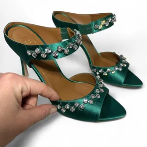 Malone Souliers Tala 90 Crystal Embellished Emerald Stiletto Size EU 37 *Flawed