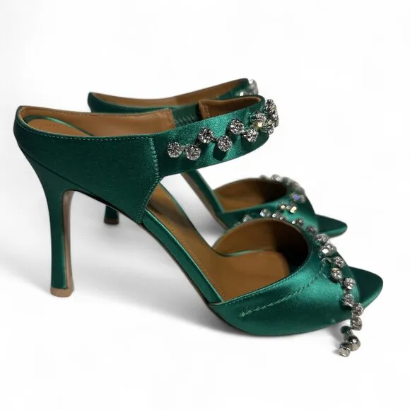Malone Souliers Tala 90 Crystal Embellished Emerald Stiletto Size EU 37 *Flawed